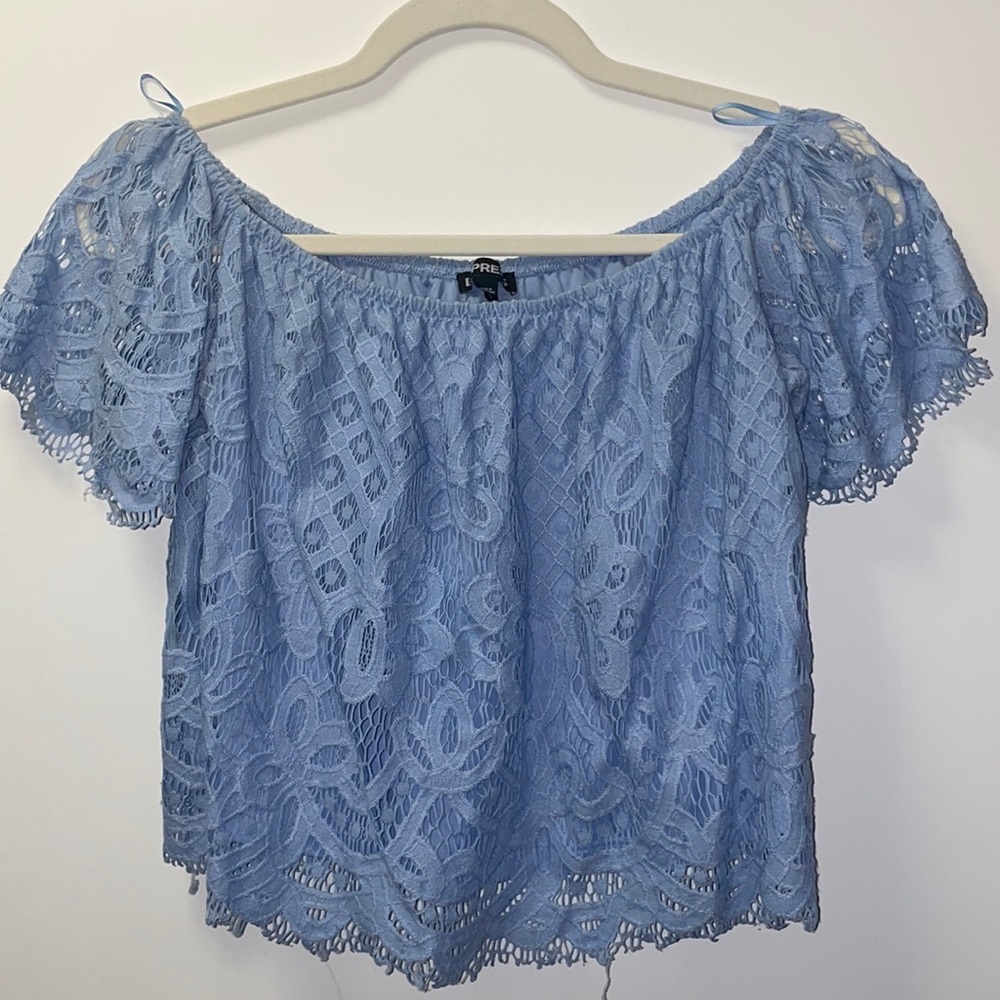Off the shoulder blue lace top